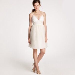 J. Crew Cream Eyelash Lace-Trim Spaghetti Strap Mini Wedding Dress